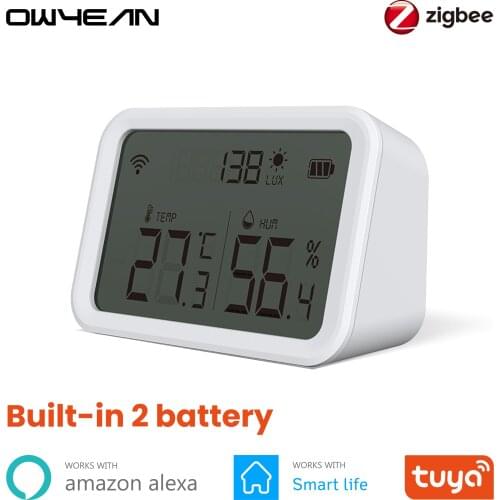 Zigbee 3.0 Tuya LED Screen Smart Temperature Humidity Light Detection Sensor Monitoring Works With Smart Life Alexa Home System