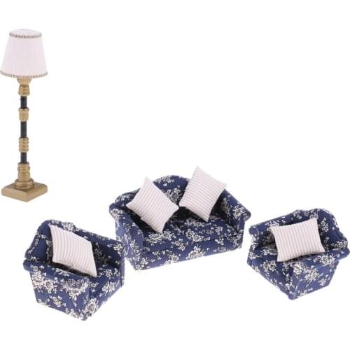 1/12 Dollhouse Miniature Sofa Cushions Furniture Sofa Couch Cushions & Floor Lamp Light Model Doll House Accessory