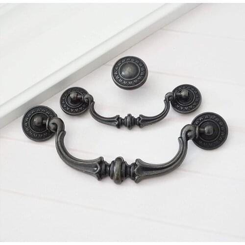 3.5" 5.5" Zinc Alloy Rustic Furniture Hardware Cabinet Handles Vintage Drawer Dresser Handle Wine Cupboard Pull Black Door Knob