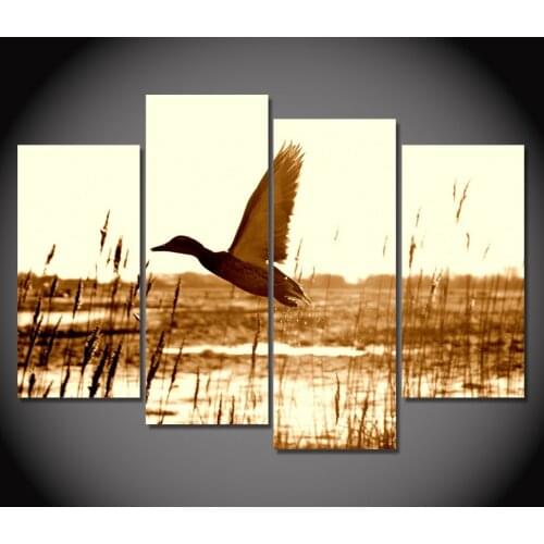 No Framed 4 Pcs Duck Flying Lake Landscape Wall Art Canvas Posters Pictures Paintings Home Decor for Living Room Decoration