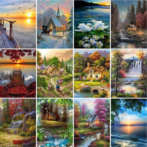 5D DIY Diamond Painting House Diamond Embroidery Landscape Cross Stitch Full Round Drill Mosaic Rhinestone Wall Art Home Decor