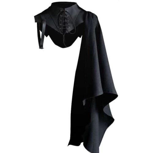 Anime Cosplay Costumes Men Gothic Knight Single Sleeve Shawl Armor Medieval Viking Pirate Cloak Hooded Capes Soldier Tops Party