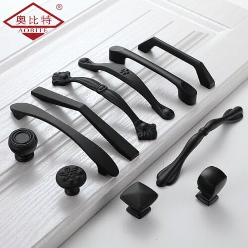 AOBT Zinc Alloy Matte Black 128mm Cabinet Handles American Kitchen Cupboard Door Pulls Furniture Drawer Knobs Handle Hardware