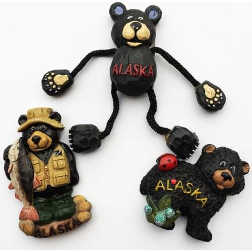 BABELEMI 1PCS Cute Resin 3D Alaska Bear Fridge Magnet World Travel Souvenirs US Gift For Children