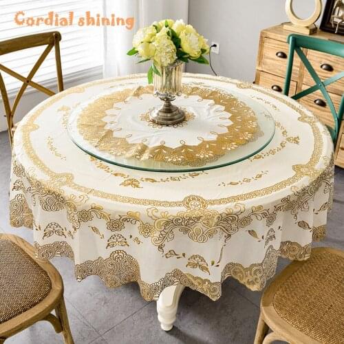 Cordial Shining Round Tablecloth Water & Oil Proof No Wash Plastic Bronzing PVC Household Tablecloth