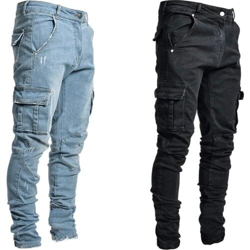 Jeans Men Pants Casual Cotton Denim Trousers Multi Pocket Cargo Jeans Men New Fashion Denim Pencil Pants Side Pockets Cargo