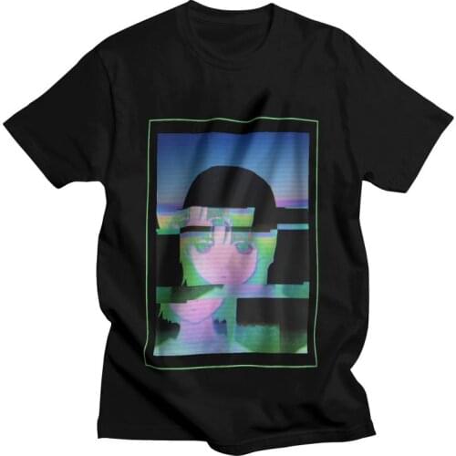 Serial Experiments Lain T Shirt Mens 100% Cotton T-shirt Cool Tshirt Short Sleeve Glitched Iwakura Manga Girl Sci Fi Anime Tee