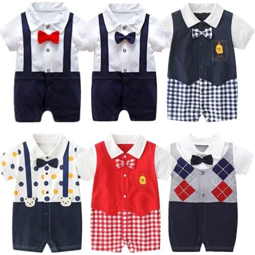 New Born Baby Clothing Summer Gentleman Rompers 0-12M Baby Boys Cotton Jumpsuit Baby Body Clothes Newborn Unisex Thin Costumes