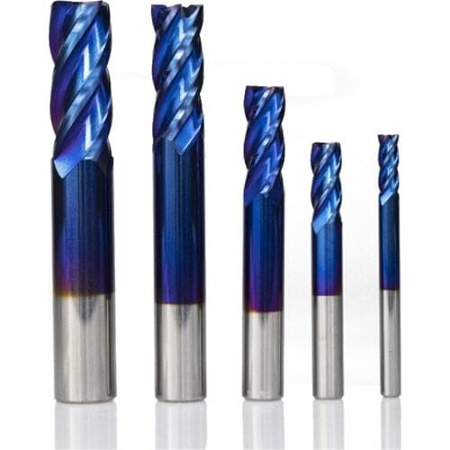 1pc 1mm-12mm hrc50 super nano blue carbide coating end mill 4 flute end mill cnc router bit end mill spiral end mills