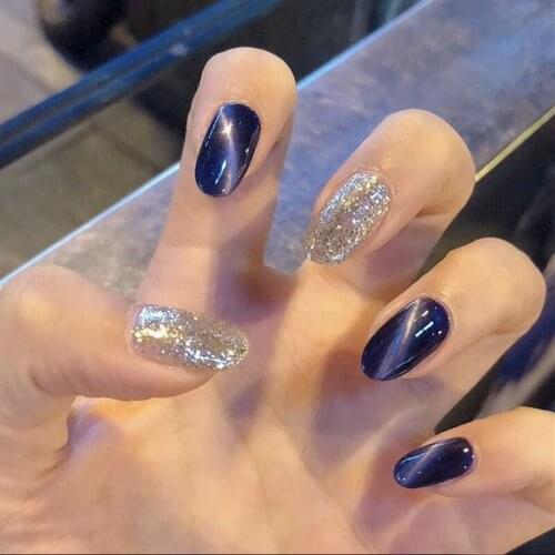 Short Fake Nail Pieces Purple Silver Wearable Nail Sticker Finished Nail Pieces 24 Pieces With Glue NE