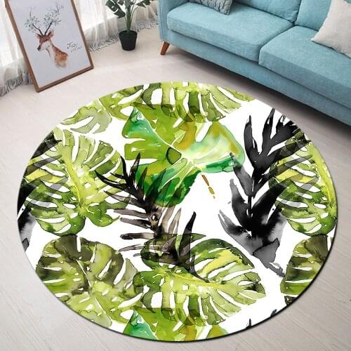 Tropical Plant Green Leaf Round Rugs Bedroom Living Room Leaves Printing Carpets Cushion Coffee Table Floor Mat Non-slip Doormat