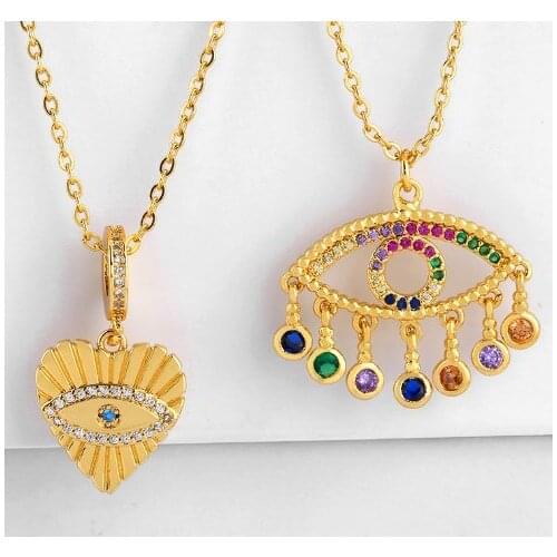 Evil eye multicolor micro pave cz zircon cubic zirconia necklace copper Clavicle gold plated Snake Chain Choker Pendant tydfg2
