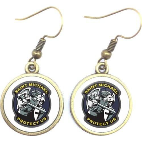 Fashion Glass Cabochon Earrings Archangel St.Michael Protect Me Saint Shield Protection Charm Russian Orhodox Jewelry For Holy