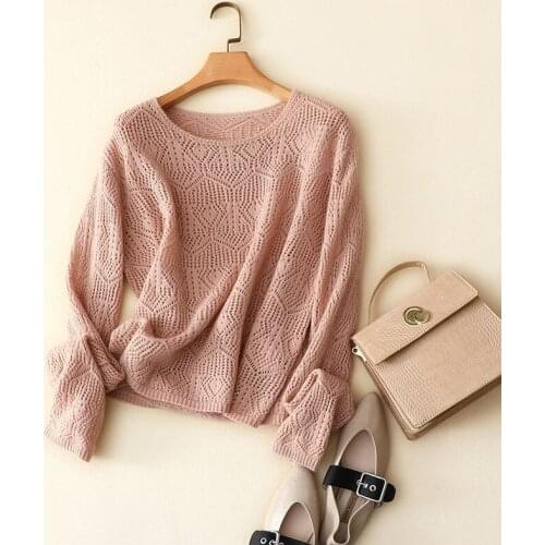 2020 autumn winter new loose korean sweaters women knit hollow out designs casual knitwear luxury 100% pure cashmre pullovers