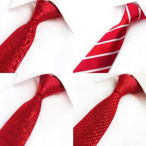 New Jacquard Fashion Tie Red White Striped Plaid Neck Tie For Man Business Wedding Formal Neckwear Gift Necktie 8cm Silk Ties