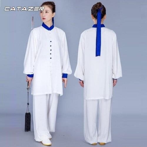 Taichi Kung Fu Clothes White Tai Chi Uniform Kung Fu Outfit Wushu Martail Arts Clothes Chinese Warrior Costume Soild