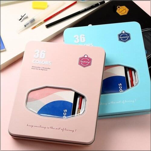 1 Set Wholesale 36 Color Solid Watercolor Iron Box Pigment Suit Portable Watercolor Student Art Supplies