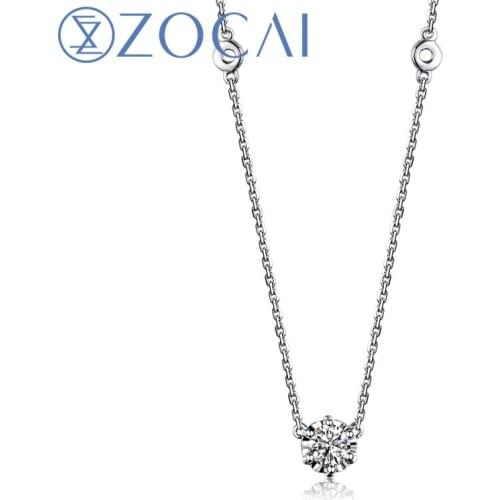 ZOCAI Round Shape Real 0.30 CT H / SI Certified Diamond Necklace in 18K White Gold (Au750) D80066T