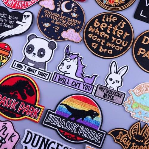 Animals Letter Patch Jurassic Park Iron On Patches On Clothes Cartoon Animal Embroidery Fusible Patch For Jeans Jackets Badge