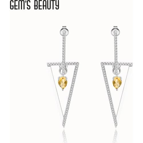 GEMS BEAUTY Natural Pear Cut Citrine Handmade Earrings 925 Sterling Silver Triangle Stud Earrings For Women Romantic Gift