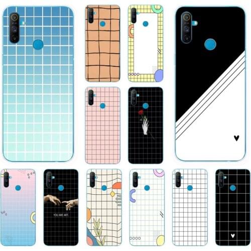 16AS Black white checkered stripeSoft Silicone Back Cover Case for OPPO Realme 3 5 6 Pro C3 6i 6s C11 cover funda