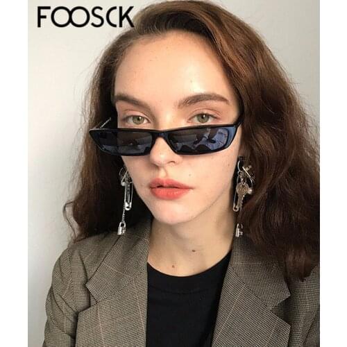 FOOSCK 2018 Brand Designer Fashion Rectangle Sunglasses Women Black Integrated Sunglasses For Female Male Retro Eyewear UV400