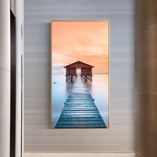 Spectacular and beautiful A cottage by the sea The tail of a whale tree sea Modern porch Room Decorative Pictures Canvas art