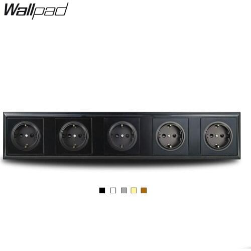 Wallpad 5 Way 16A EU Electric Wall Socket Black White Grey Gold Brown L6-P70 Plastic Frame 430 * 86 mm 220V Outlet Wall