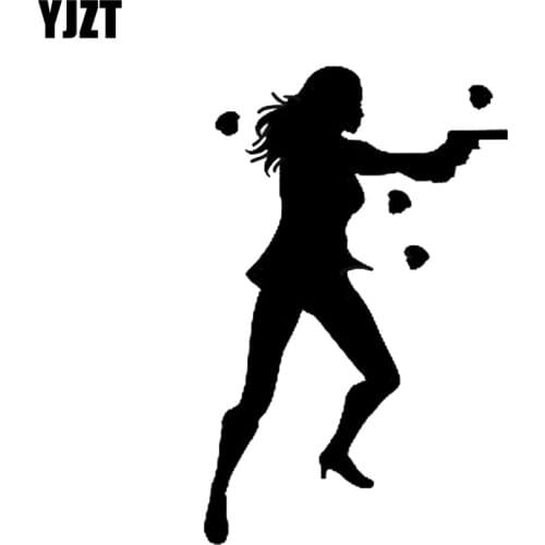 YJZT 10.6*16.7CM Lovely Beautiful Sexy Girl Shooting Gun Bullet Holes Graphic Car Sticker Vinyl Decoration C12-0360