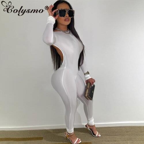 NewAsia Backless Bodycon Jumpsuit Women Sexy Long Sleeve Solid Color Ribbed Knit Playsuit Fashion Casual Party One Piece Outfits