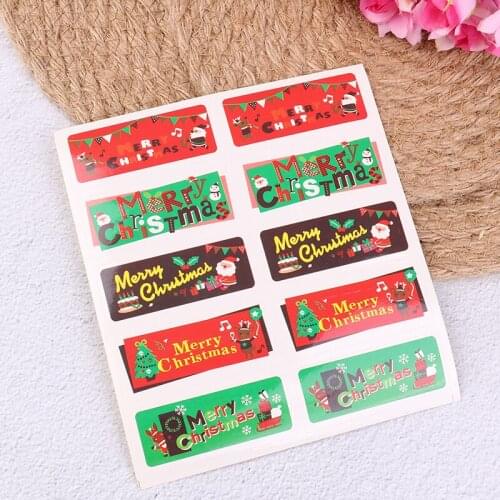 10 Sheets/100 Pcs Vintage Merry Christmas Tree Green Red Seal Sealing Label Kraft Sticker Baking DIY Gift Stickers