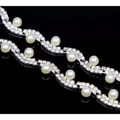 10Yards Pearls Bling Silver Bead Crystal Decorative Hotsale Strass Rhinestone Trimmings