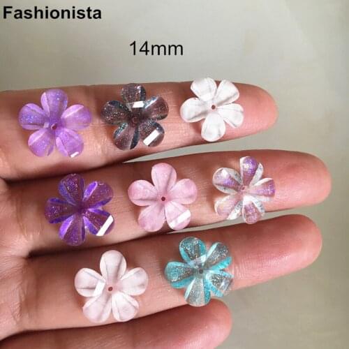 14mm Acrylic Flower Beads,Middle Hole Plastic Flowers For Crafts Making,Different Colors 5 Petal Crystal Resin Flowers