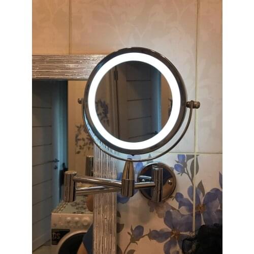 1X/ 5X Magnification Led Makeup Mirror Wall Mounted Adjustable Bath Mirror 6 Inch Dual Arm Extend 2-Face Cosmetic Mirror