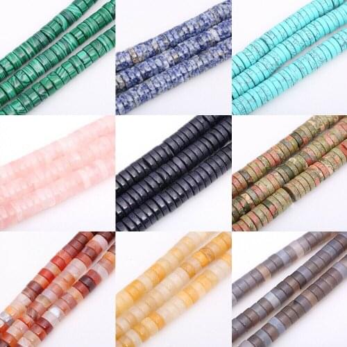 4mm*15mm Flat Round Loose Spacer Beads Natural Stone Tiger Eye Opal For DIY Jewelry Making Necklace Bracelet 80pcs/Strand