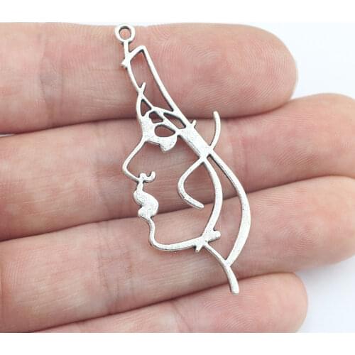 Newest 8Pieces 20*50mm Antique Silver Color Hollow Women Face Charms Necklace Bracelet Pendant Unique Charms For Jewelry Making