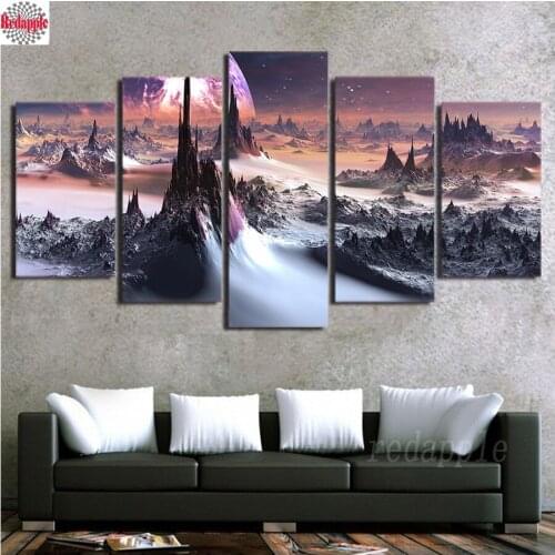 5D DIY Diamond Painting 5 Panel Space Galaxy Science Diamond Embroidery Full Square Round Drill Mosaic Handmade Home Decoration