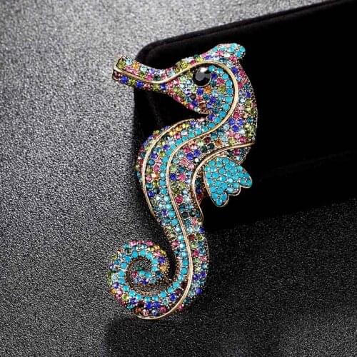 Big Size Bow Seahorse Animal Brooch For Men jewelry Vintage Broache Fashion Rhinestone Crystal Hats Accessories Hijab Pin