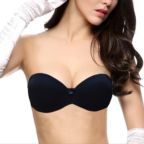 Hot Selling Sexy Black Bras Strapless Halter Push Up Padded Brassiere Women Bra Underwire Silicone A B C D E F 70 75 80 85 90 95