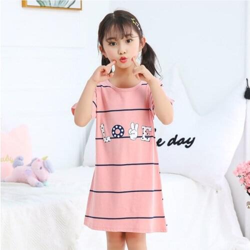 Babes Cartoon Letters Love Pajama Dresses Soft Cotton Pink Nightgowns for Girls Children Sleepwears for 4-14Y Girls Clothing