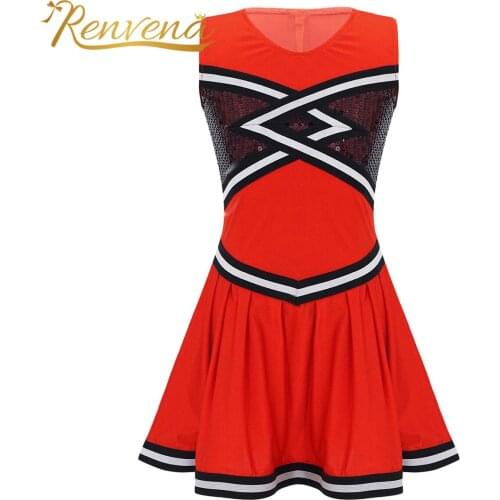 Girl Kids Dress Stylish Cheerlead Uniforms Dress Sequins Patchwork Cheerleading Dance Dress Children Dance Wear for Competiton