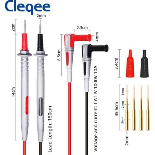 Cleqee P1505B Double Silicone Layer Multimeter Probes 4mm Banana Plug Test Lead with Sharp Replacement Needles 1.5M 1000V/10A