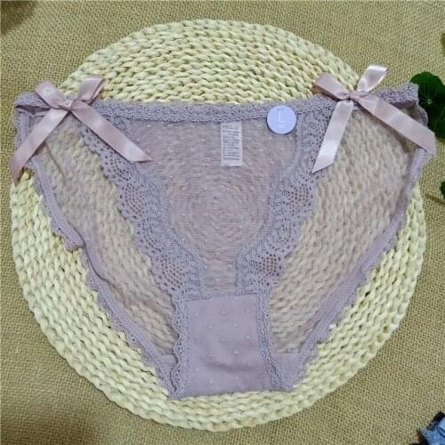 E591 Gray Briefs womens crotch on cotton bottom simple mid-waist lace nylon seamless breathable sexy soft package buttock