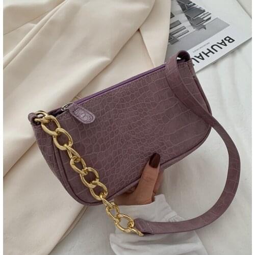Elegant Armpit Sling Handbags Solid Color Women PU Leather Purple Shoulder Bags Simple Shoulder Messenger Bags for Women 2020