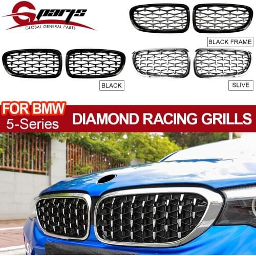 G-Parts Car One Pair Sliver/Black Diamond Kidney Grilles Front Bumper For BMW 5 Serise F10 F11 F18 520i 523i 528i 530i 2010-2016