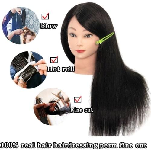 100% real hair mannequin head beauty salon training head curling hair dryer modeling dummy head mannequin head doll hairdressing