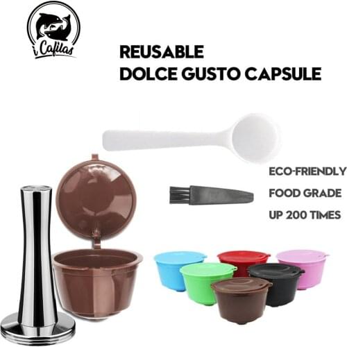 Reusable Coffee Capsule Nescafe Dolce Gusto Filters with Stainless Steel Mesh Dolci Gusto Pod Cup for Coffee machine Tool Tamper