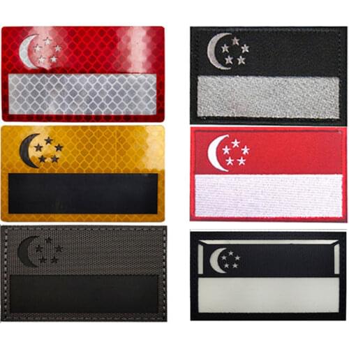 Singapore Flag Infrared Reflective IR Embroidered Patches National Flag Military Patch Embroidery Badges Red Black Flags