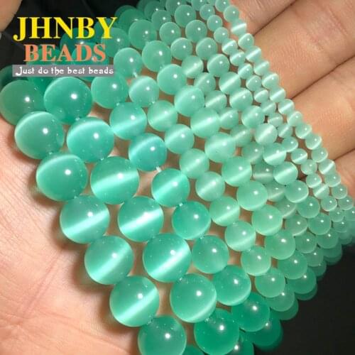 JHNBY Vegetation Green Cats Eye Opal Natural Stone 4/6/8/10/12MM glass Spacer Loose beads for Jewelry making bracelets DIY 15