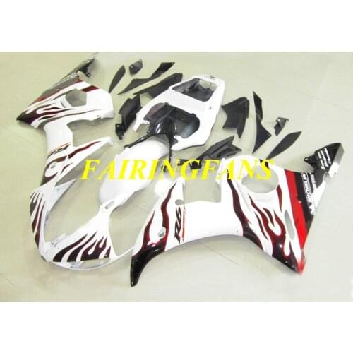 Injection mold Fairing body kit for YAMAHA YZFR6 03 04 05 YZF R6 2003 2004 2005 YZF600 Flames White Fairings bodywork+gifts YJ07